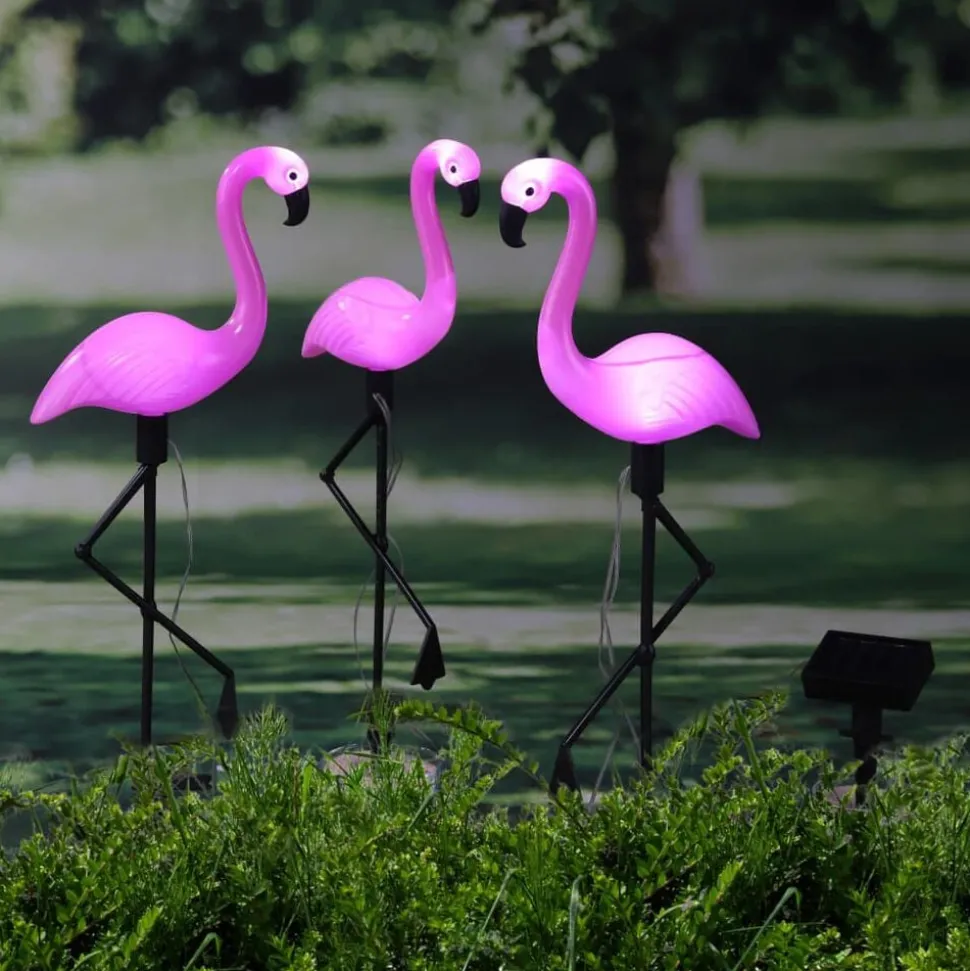 HI Grondpinnen 3 st solar LED flamingo