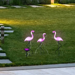 HI Grondpinnen 3 st solar LED flamingo