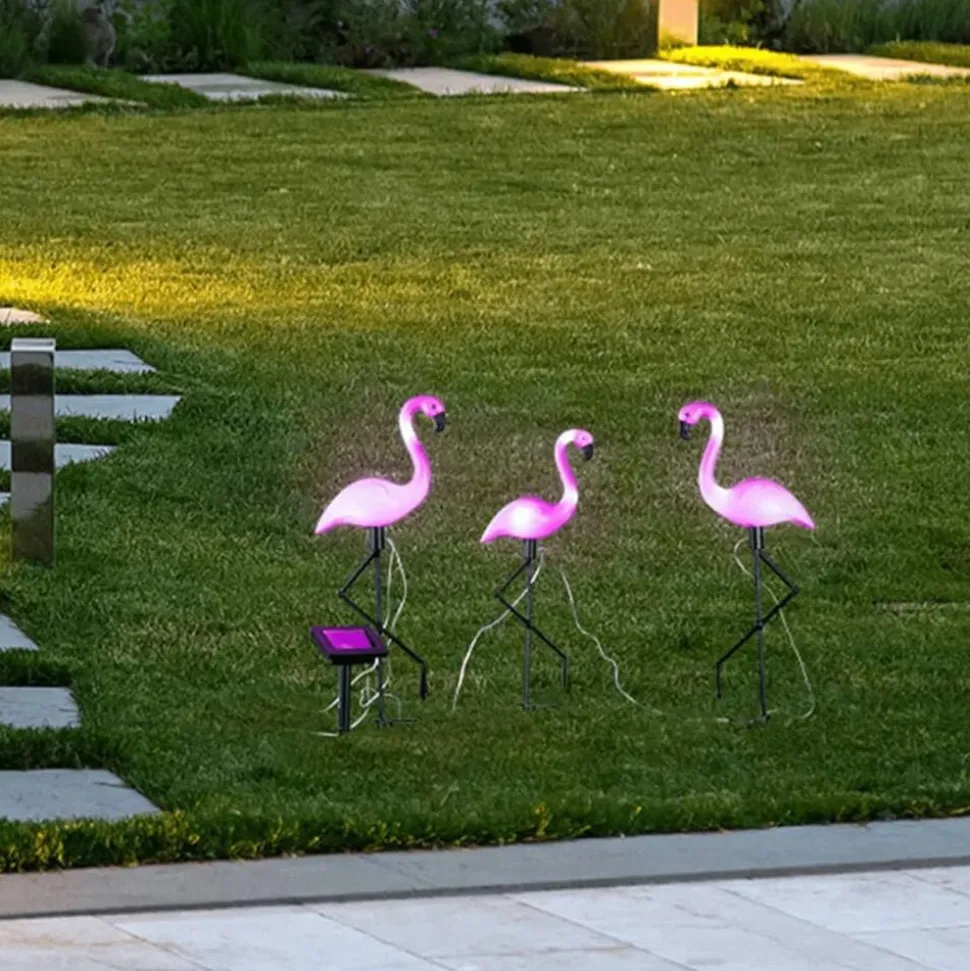 HI Grondpinnen 3 st solar LED flamingo