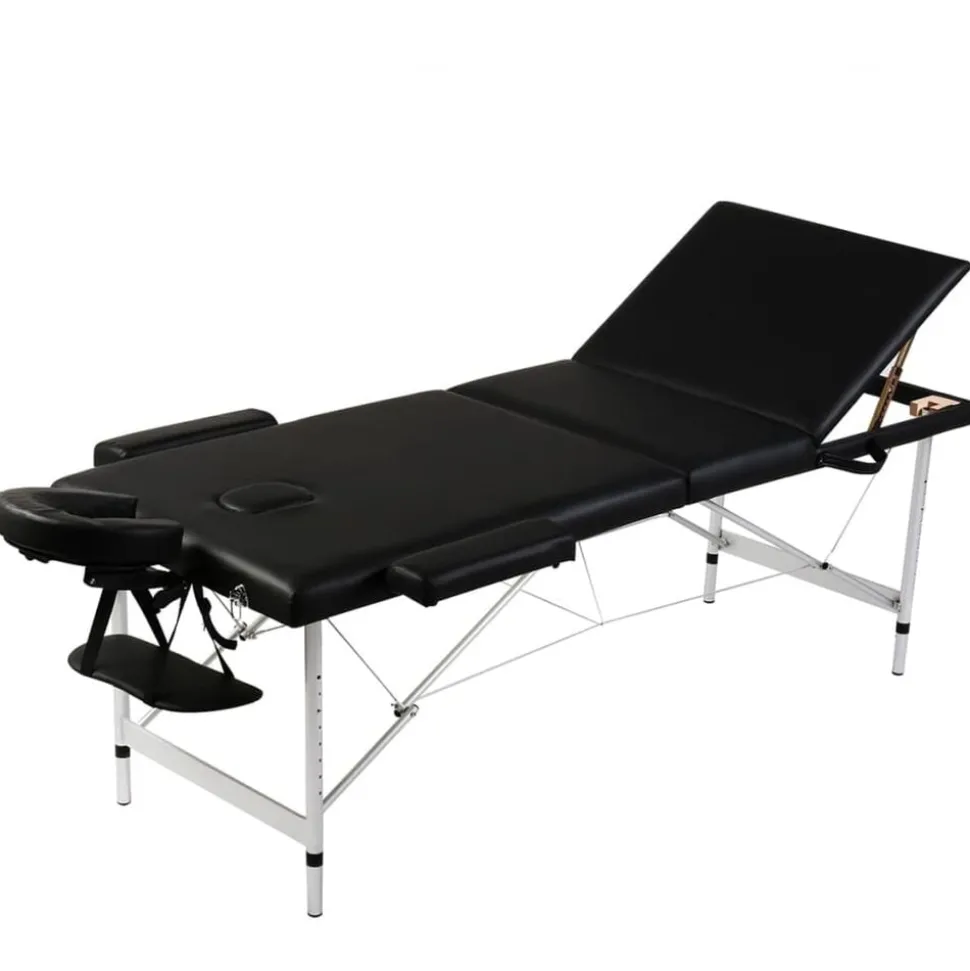 Inklapbare massagetafel 3 zones met aluminium frame (zwart)
