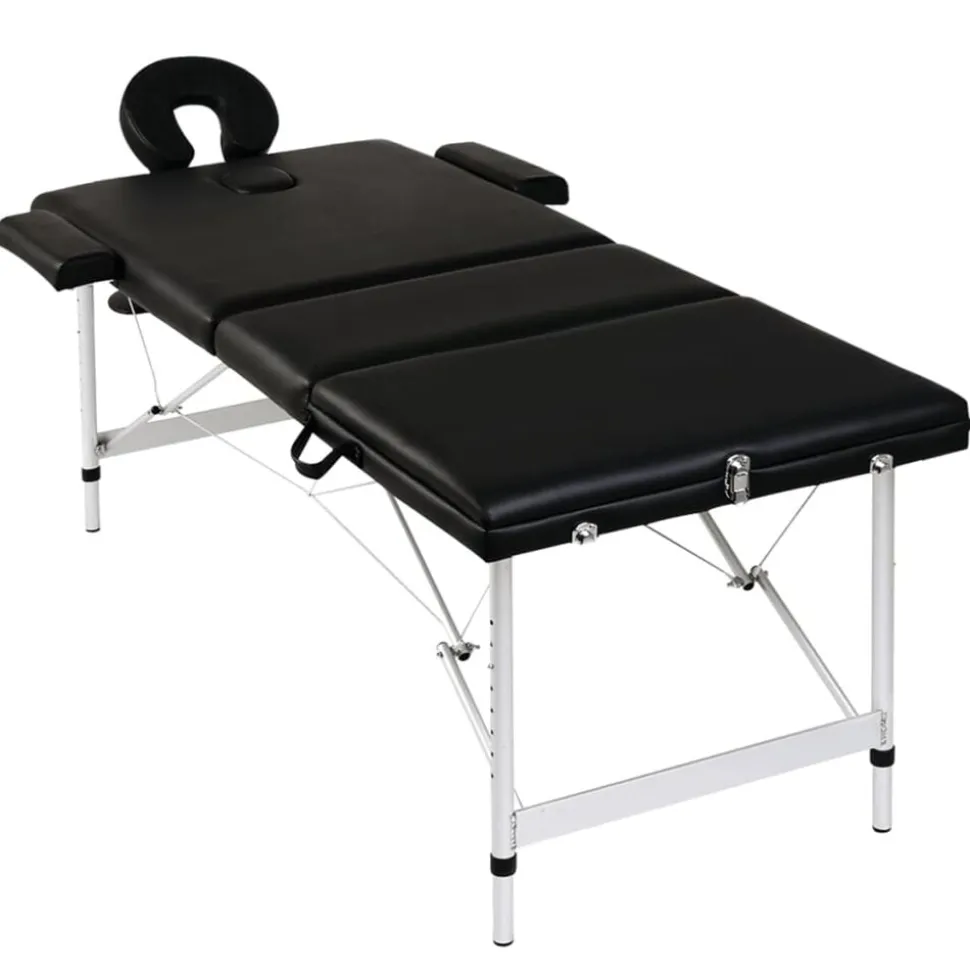 Inklapbare massagetafel 3 zones met aluminium frame (zwart)