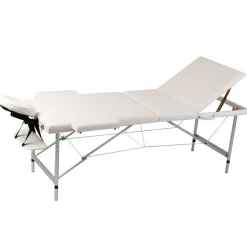 Inklapbare massagetafel 3 zones met aluminium frame (creme)