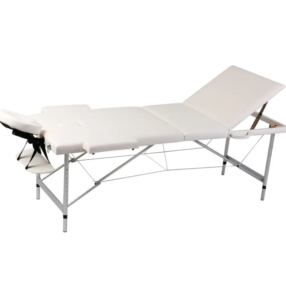Inklapbare massagetafel 3 zones met aluminium frame (creme)