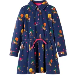 Kinderjurk lange mouwen en trekkoord 92 marineblauw