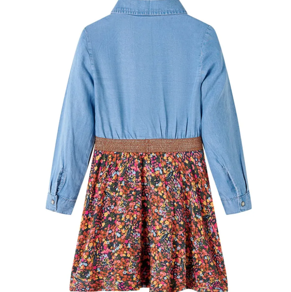 Kinderjurk met lange mouwen 104 marineblauw en denimblauw