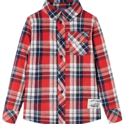 Kinderoverhemd geruit 104 rood en marineblauw