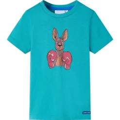 Kindershirt met korte mouwen 128 donkermintkleurig