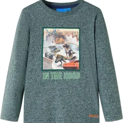 Kindershirt met lange mouwen 104 gemêleerd donkergroen