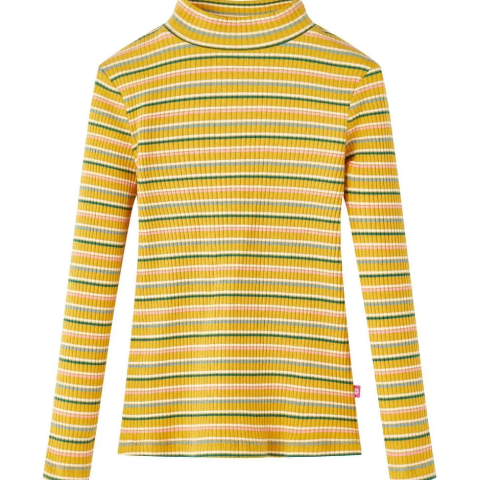 Kindershirt met lange mouwen 104 gestreept okerkleurig