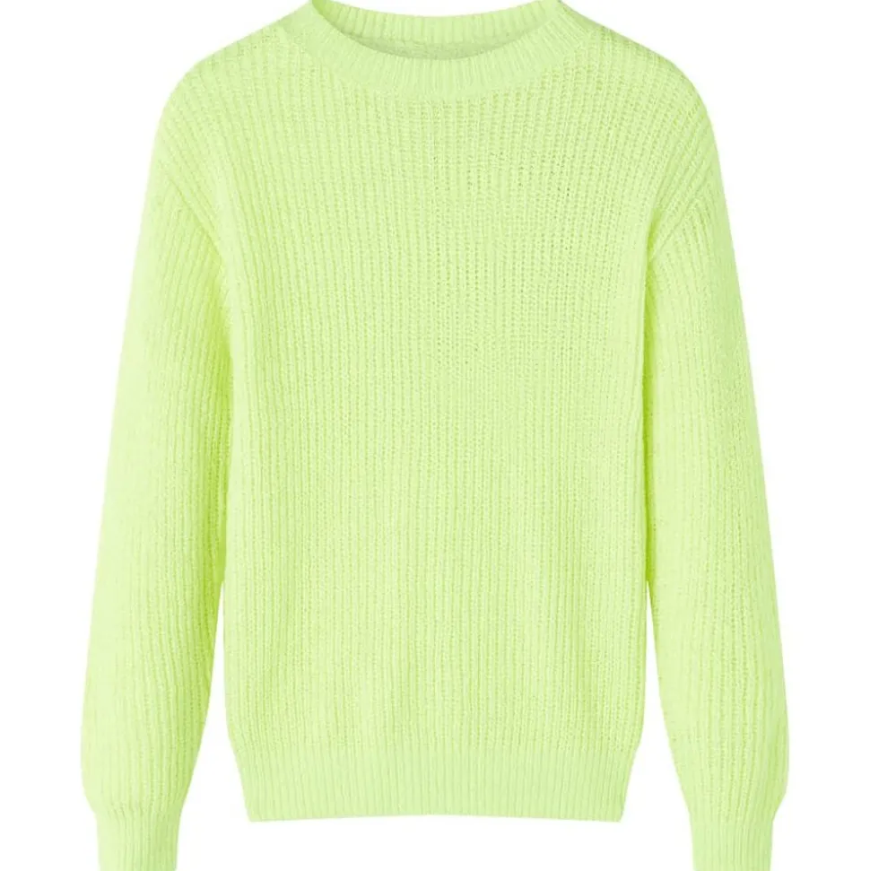 Kindertrui gebreid 116 neongeel