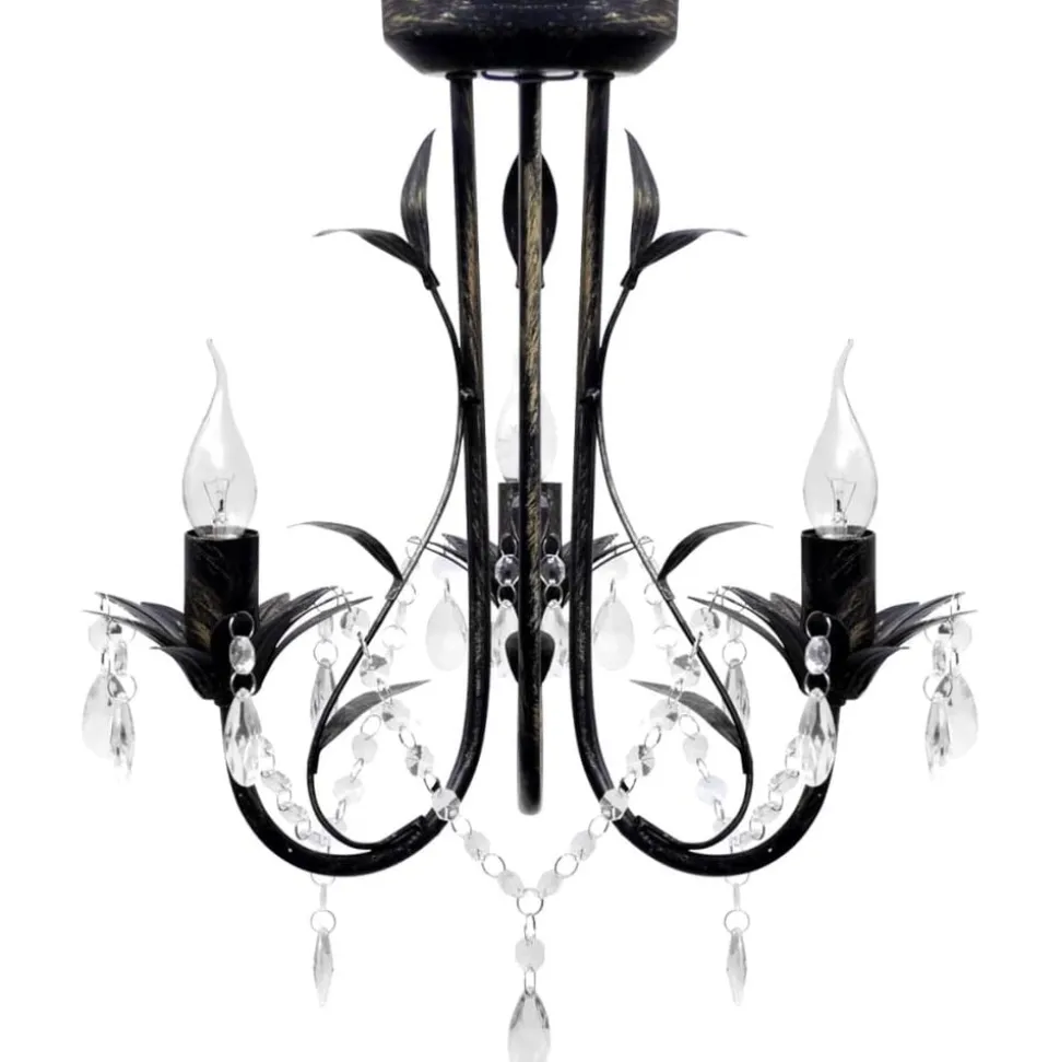 Kroonluchter art nouveau metaal kristallen kralen 3 gloeilampen zwart