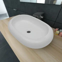 Luxe keramische wasbak ovaal 63 x 42 cm (wit)