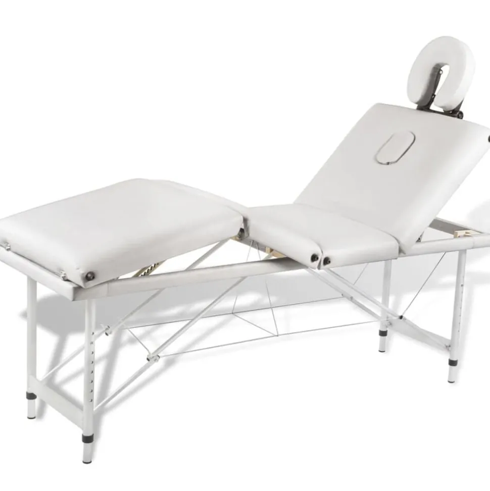 Massagetafel inklapbaar met aluminium frame (vier delen / crèmewit)