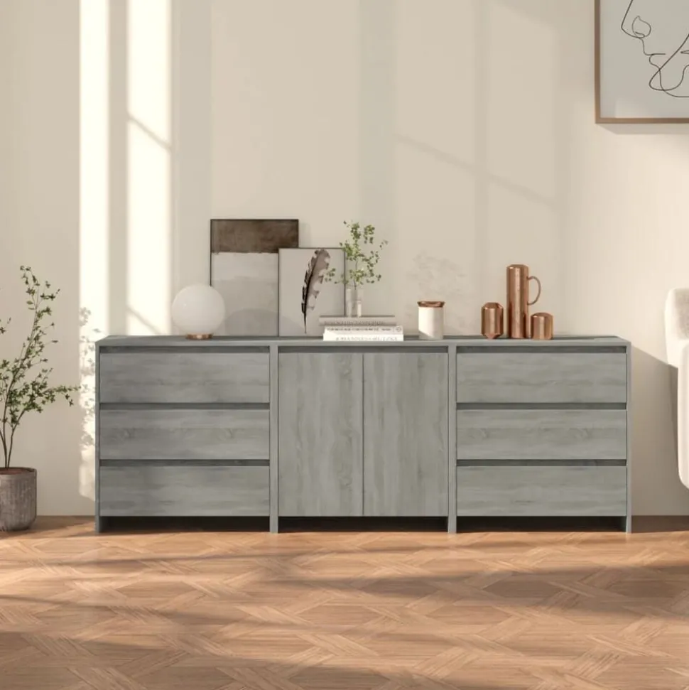 vidaXL 3 st Dressoirs bewerkt hout grijs sonoma eikenkleurig