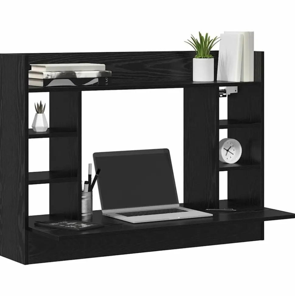 vidaXL Aan de muur bevestigd bureau Zwart eiken 105 x 48 x 75 cm