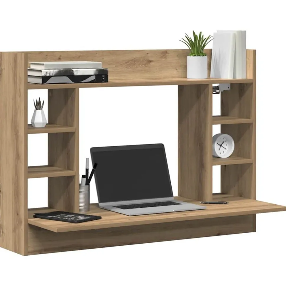 vidaXL Aan de muur bevestigd bureau met plank artisanaal eikenkleurig
