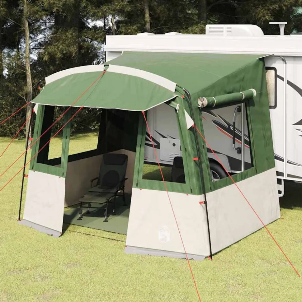 vidaXL Achterkleptent voor Caravan met dak Groen 352 x 250 x 240 cm