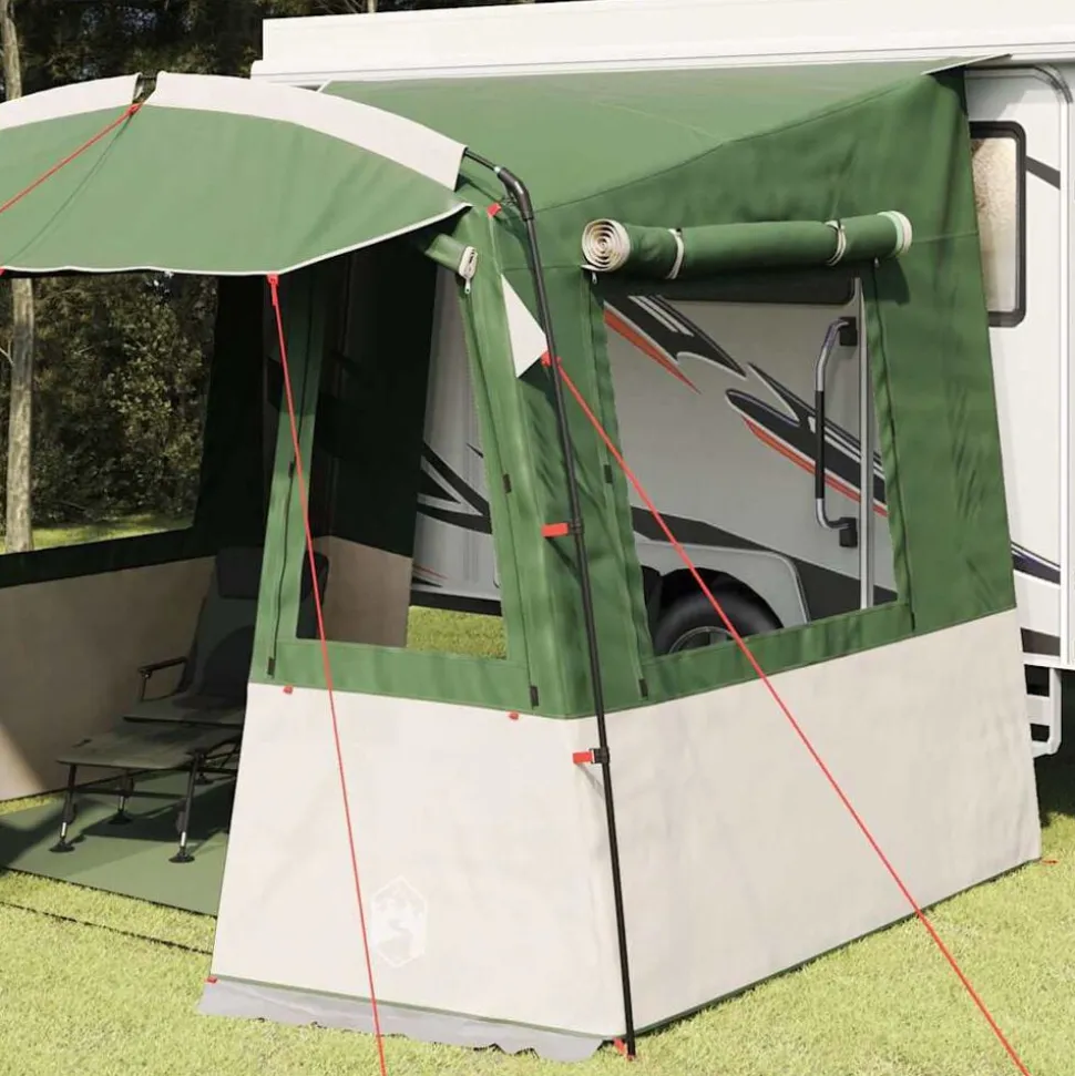 vidaXL Achterkleptent voor Caravan met dak Groen 352 x 250 x 240 cm