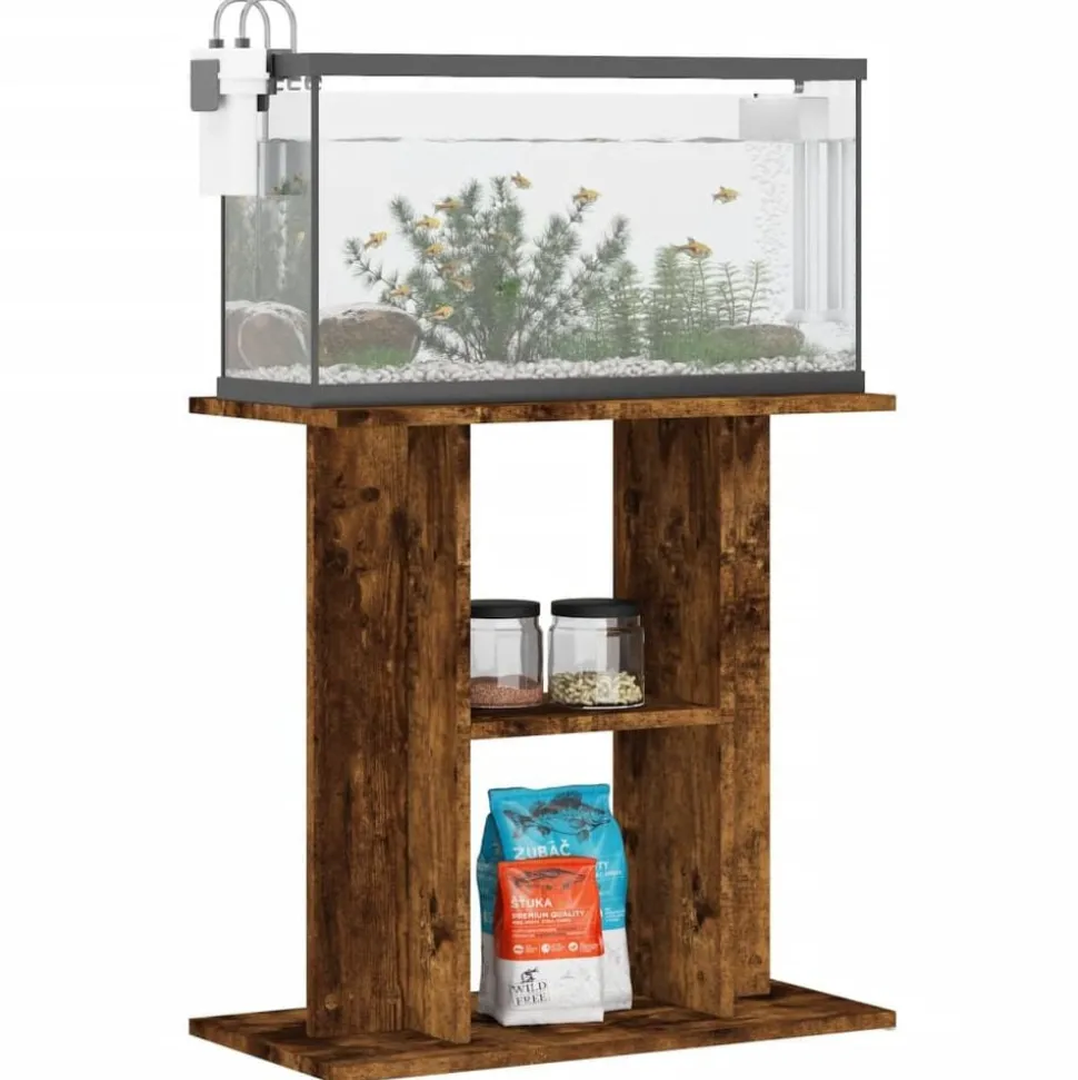 vidaXL Aquariumstandaard Gerookt Eikenhout 60x30x60 cm Bewerkt Hout