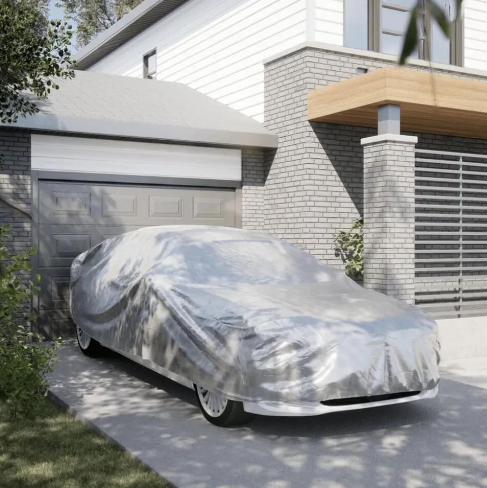 vidaXL Autohoes voor sedan met gespriemen M PEVA zilverkleurig
