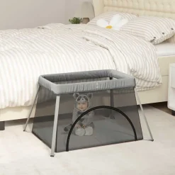 vidaXL Babybox met matras linnen lichtgrijs