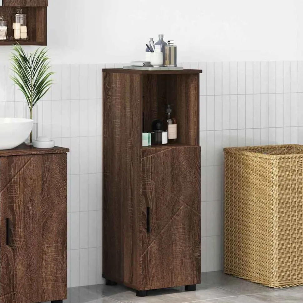 vidaXL Badkamer Kast Bruin Eiken 30 x 35 x 95 cm Bewerkt hout & Metaal