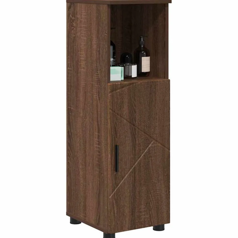 vidaXL Badkamer Kast Bruin Eiken 30 x 35 x 95 cm Bewerkt hout & Metaal