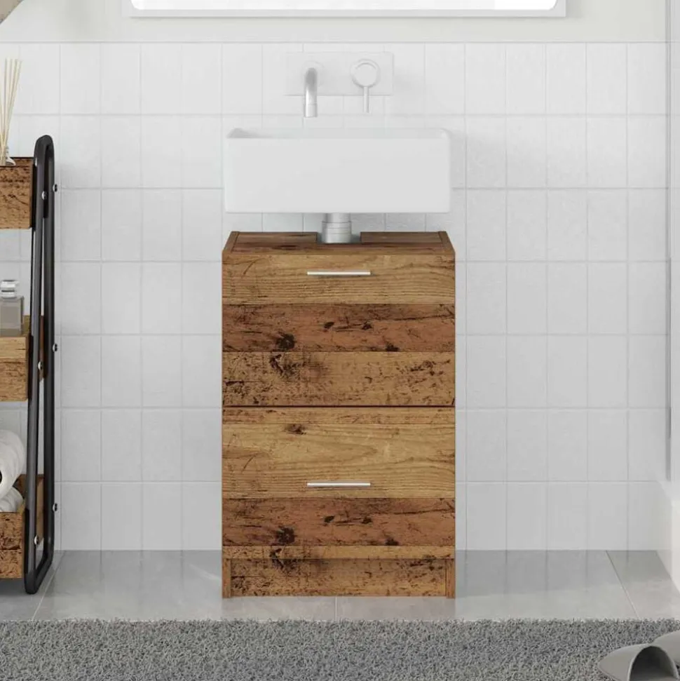 vidaXL Badkamer Kast met lade Oud Hout 40 x 37 x 59 cm Bewerkt hout
