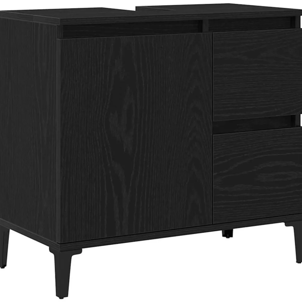 vidaXL Badkamer Kast met lade Zwart Eiken 65 x 33 x 60 cm Bewerkt hout