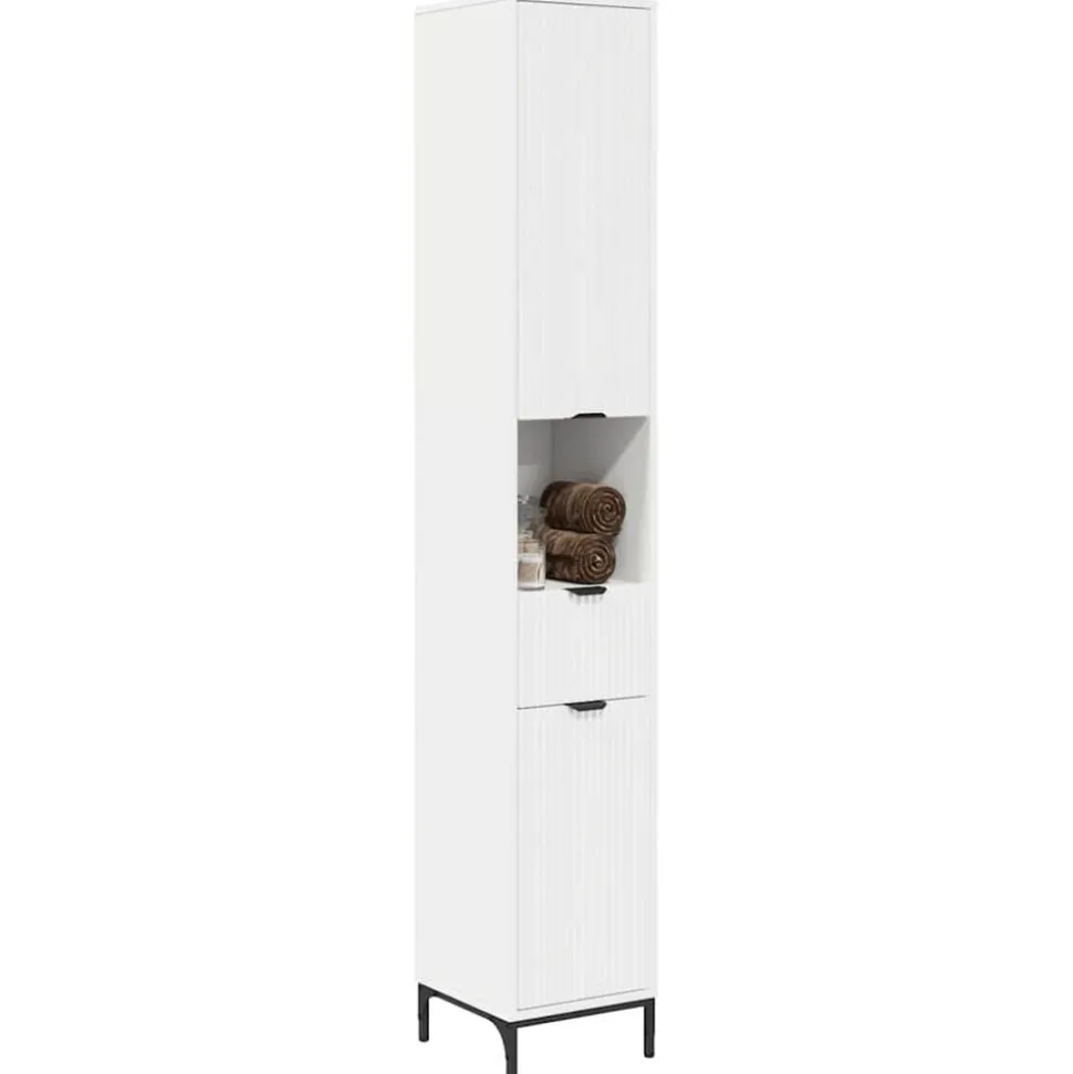 vidaXL Badkamer Kast Wit 31,5 x 33 x 190 cm Bewerkt hout & Metaal
