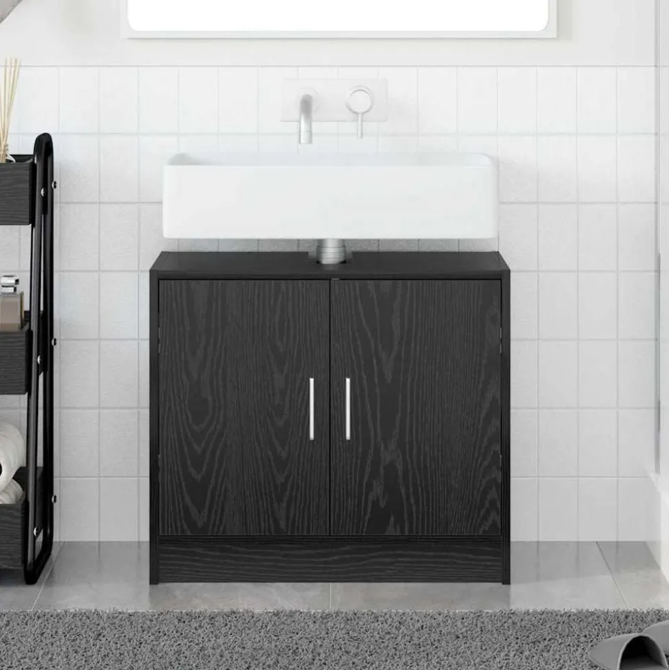 vidaXL Badkamer Kast Zwart Eiken 63 x 29 x 55 cm Bewerkt hout