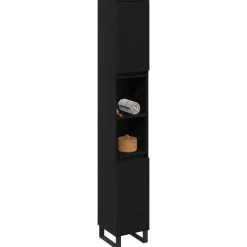 vidaXL Badkamer Kast Zwart Eiken 30 x 30 x 190 cm Bewerkt hout