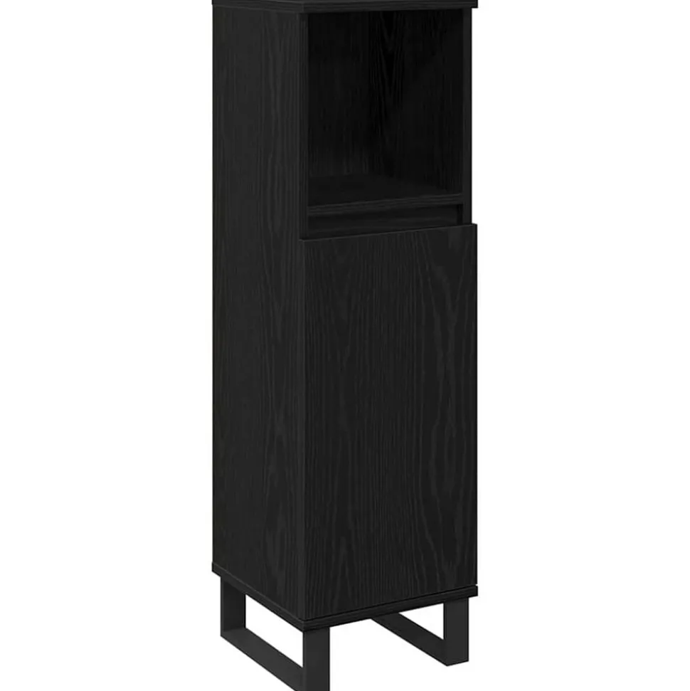 vidaXL Badkamer Kast Zwart Eiken 30 x 30 x 100 cm Bewerkt hout