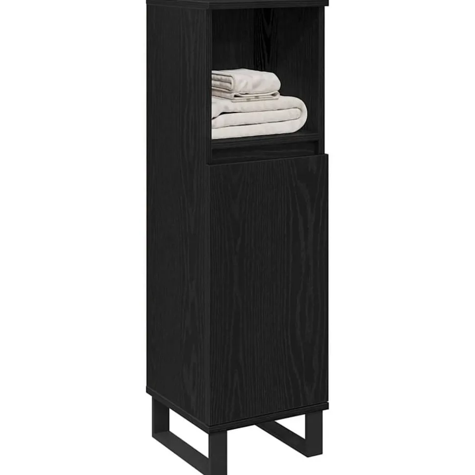 vidaXL Badkamer Kast Zwart Eiken 30 x 30 x 100 cm Bewerkt hout