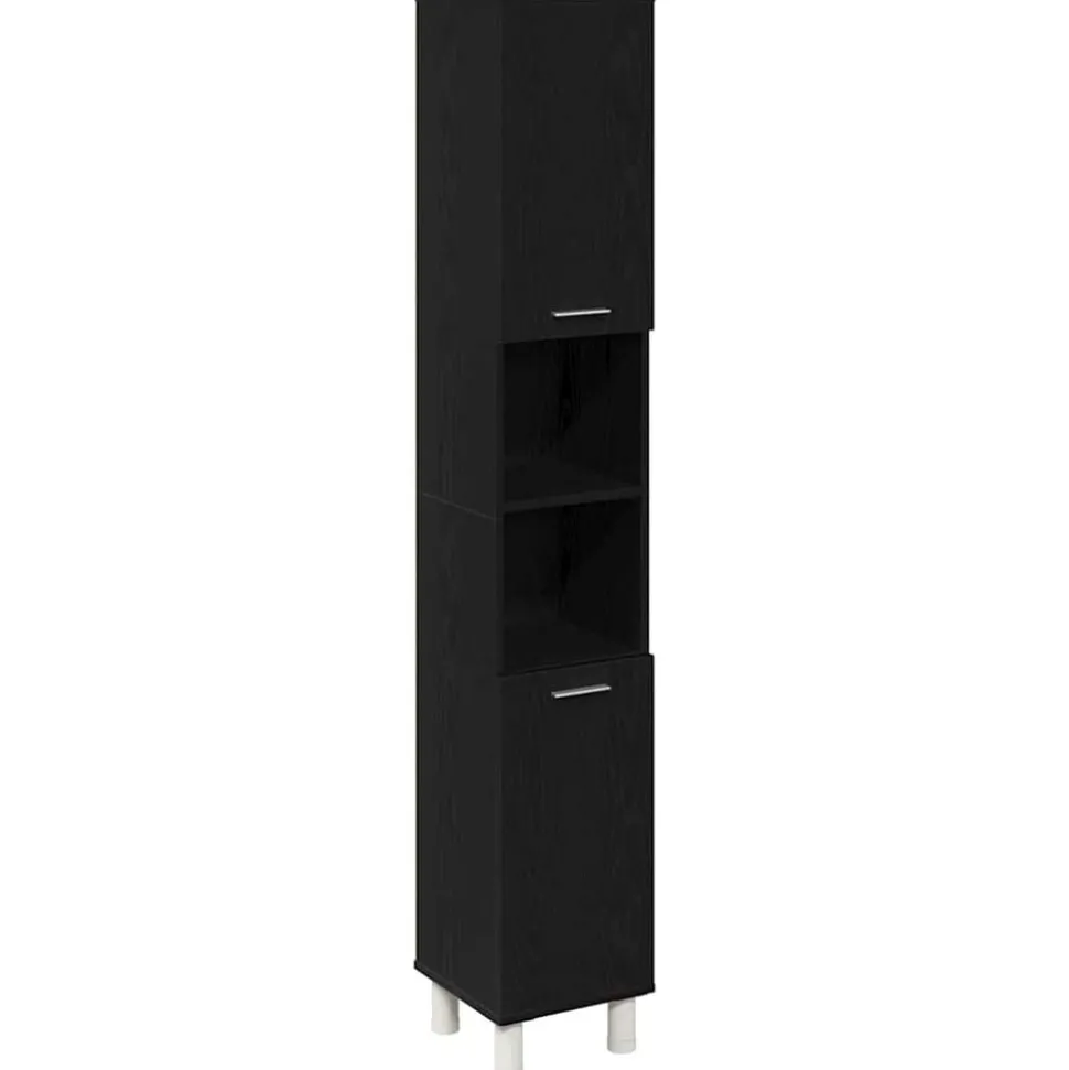 vidaXL Badkamer Kast Zwart Eiken 30 x 30 x 179 cm Bewerkt hout