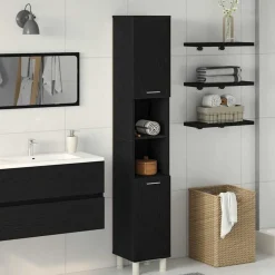 vidaXL Badkamer Kast Zwart Eiken 30 x 30 x 179 cm Bewerkt hout