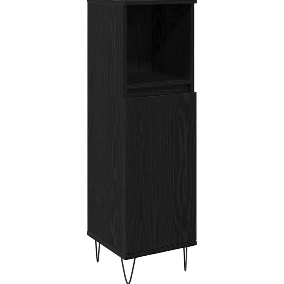 vidaXL Badkamer Kast Zwart Eiken 30 x 30 x 100 cm Bewerkt hout
