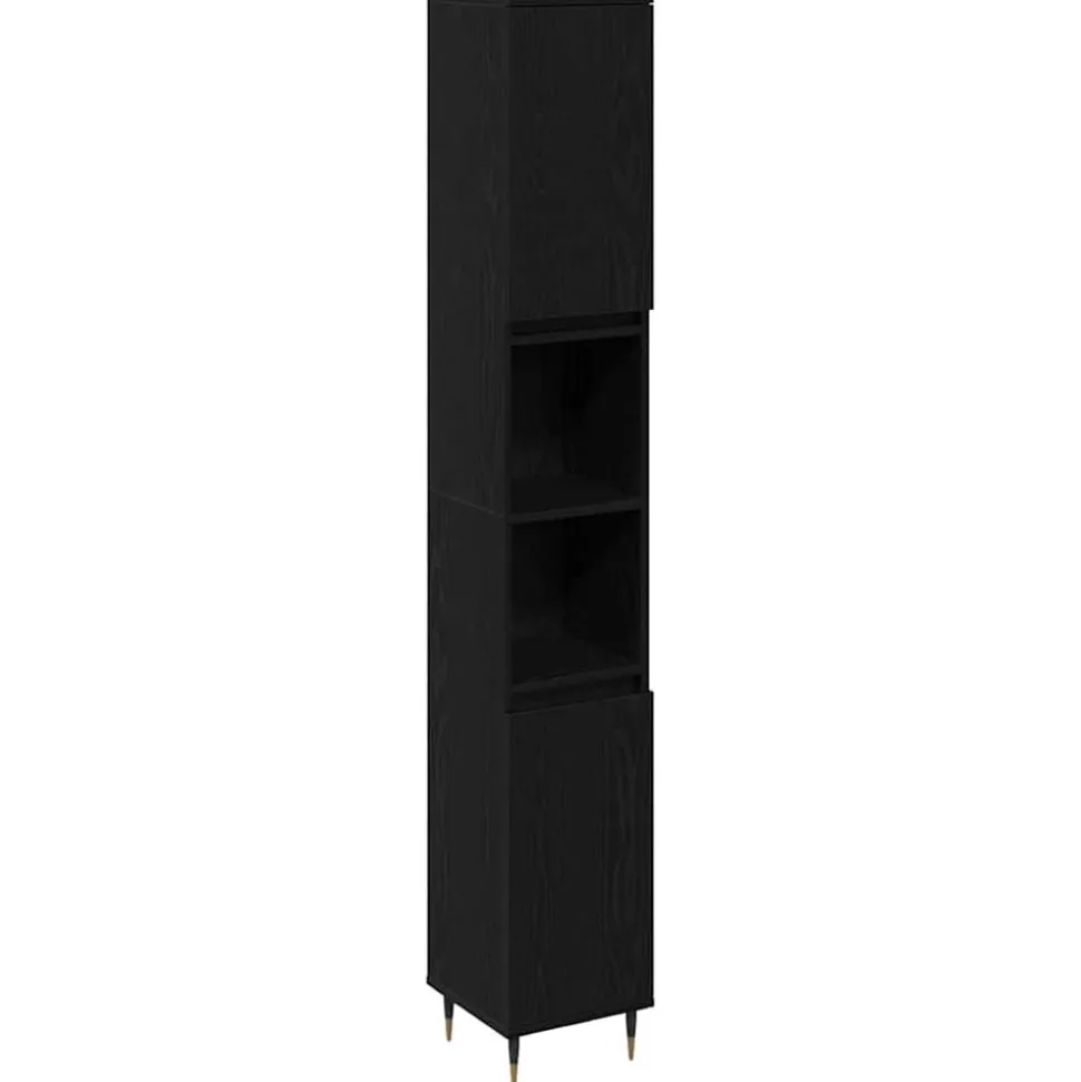 vidaXL Badkamer Kast Zwart Eiken 30 x 30 x 190 cm Bewerkt hout