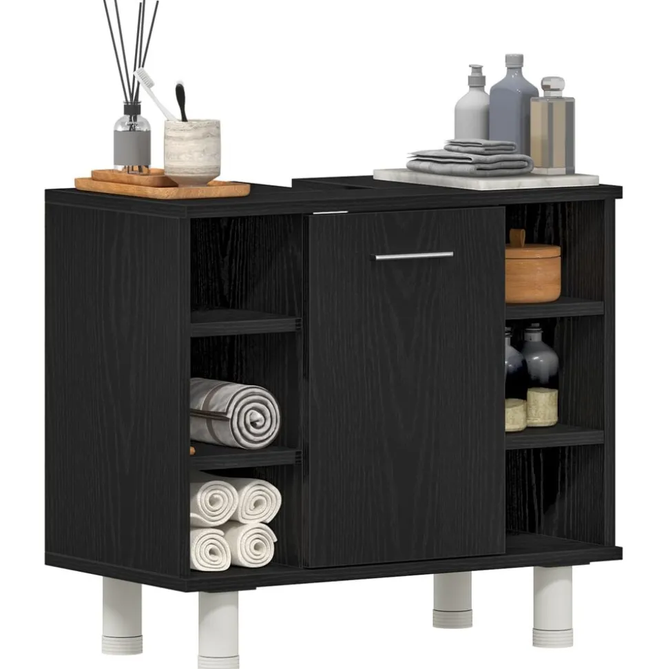 vidaXL Badkamer Kast Zwart Eiken 60 x 32 x 54 cm Bewerkt hout