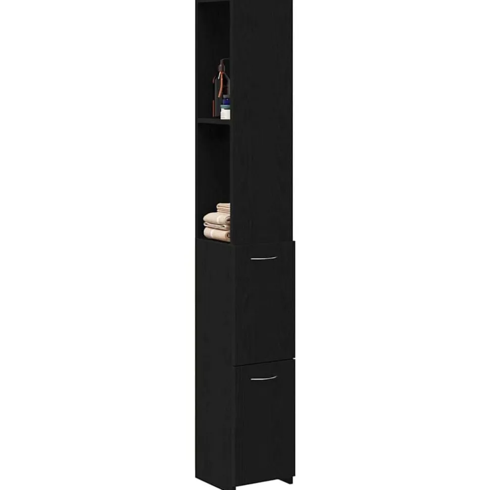 vidaXL Badkamer Kast Zwart Eiken 25 x 25 x 170 cm Bewerkt hout