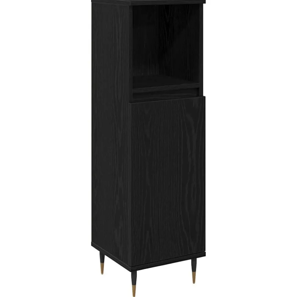 vidaXL Badkamer Kast Zwart Eiken 30 x 30 x 100 cm Bewerkt hout