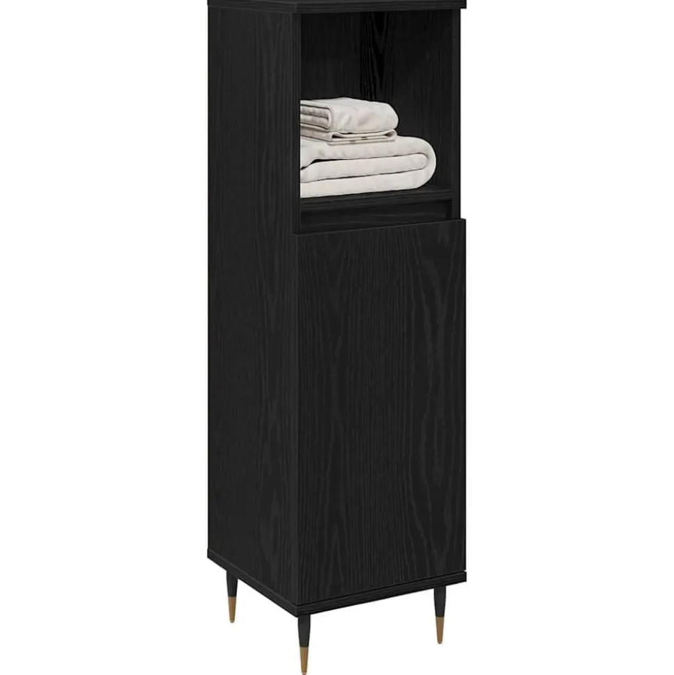 vidaXL Badkamer Kast Zwart Eiken 30 x 30 x 100 cm Bewerkt hout
