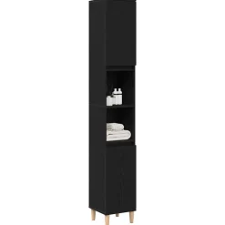vidaXL Badkamer Kast Zwart Eiken 30 x 30 x 190 cm Bewerkt hout