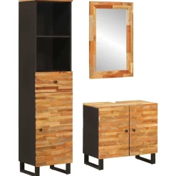 vidaXL Badkamer Sets met lade met plank Naturel Massief Mango Hout