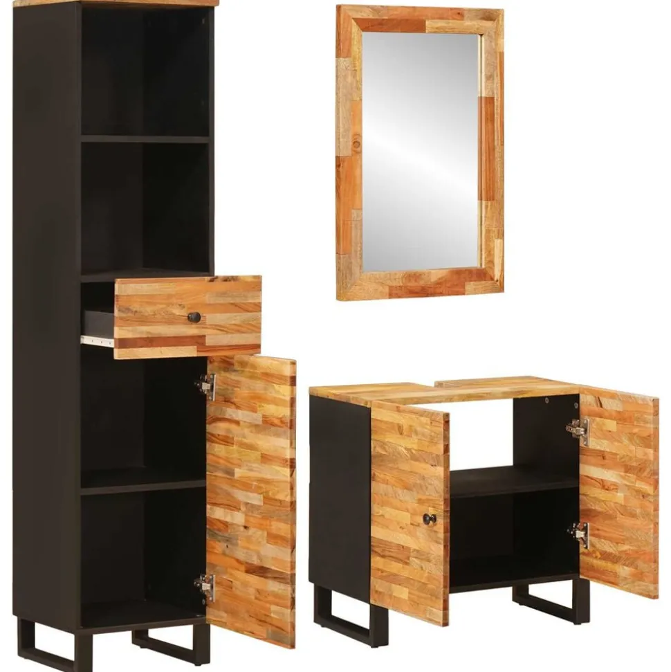 vidaXL Badkamer Sets met lade met plank Naturel Massief Mango Hout