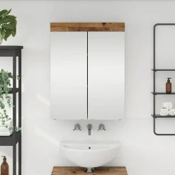 vidaXL Badkamer spiegelkast met plank TULUM Oudhout 60 x 16,5 x 78 cm