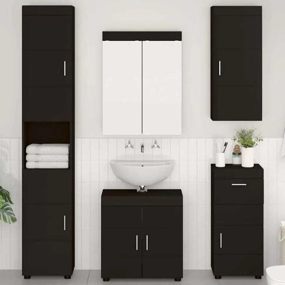vidaXL Badkamer wandkast TULUM Zwart 37 x 24,5 x 86 cm Bewerkt hout