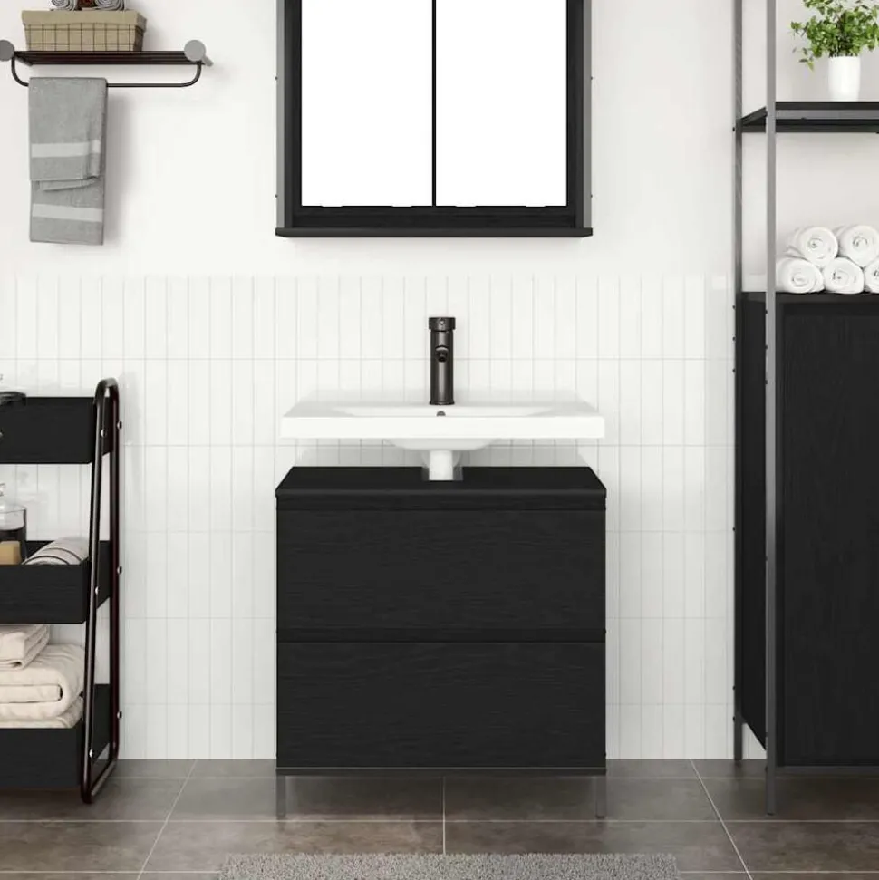 vidaXL Badkamerkast met lades 60x34,5x60 cm zwart eikenkleurig