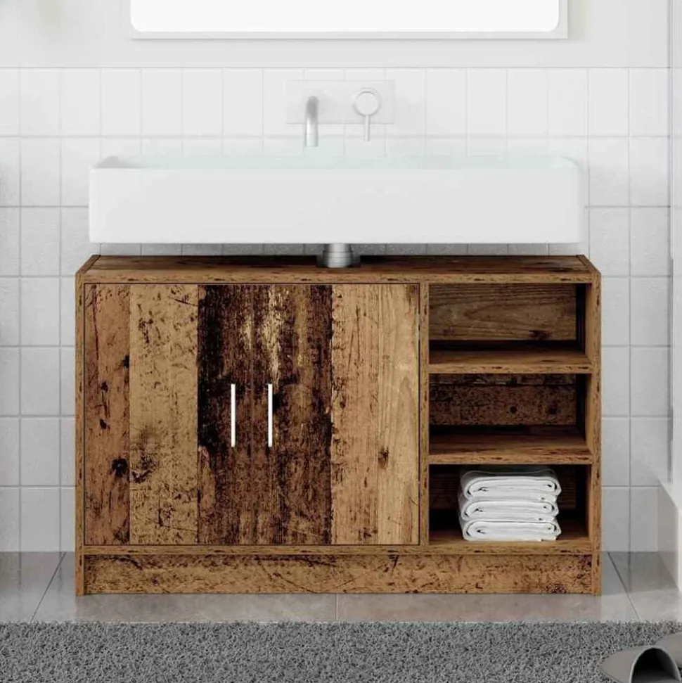 vidaXL Badkamerkast met plank Oud Hout 90 x 29 x 55 cm Bewerkt hout