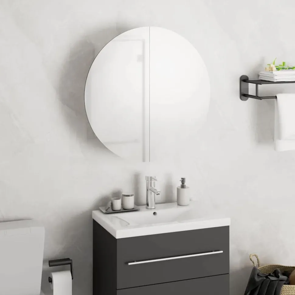 vidaXL Badkamerkast met ronde spiegel en LED 40x40x17,5 cm wit